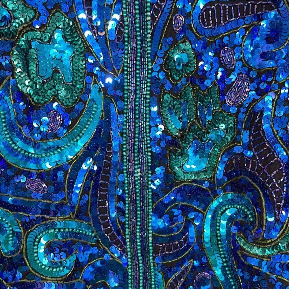 Laurence Kazar Vintage Womens Jacket Size Large Blue Sequin Long Sleeve - Picture 5 of 10